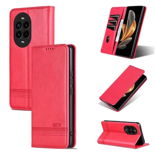 Funda de Cuero Azns con Tapa Magnética y Textura de Piel de Becerro para Huawei Nova 13 Pro (Rojo)