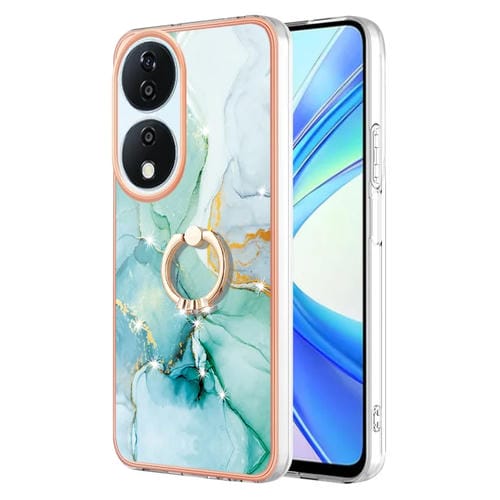 Funda para Teléfono Honor X7B 4G/5G con Soporte Anillo y Revestimiento Mármol Imd TPU (Verde)