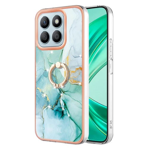 Funda para Teléfono Honor X8B con Soporte para Anillo y Revestimiento Mármol Imd TPU (Verde)