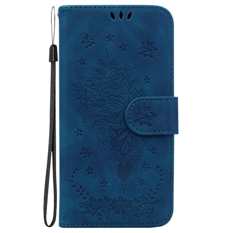 Funda de cuero con relieve de mariposa y rosa para Infinix Zero 40 4G/5G (azul)