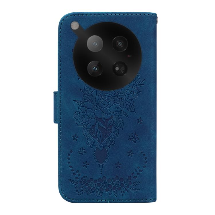 Funda de cuero con relieve de mariposa y rosa para Infinix Zero 40 4G/5G (azul)