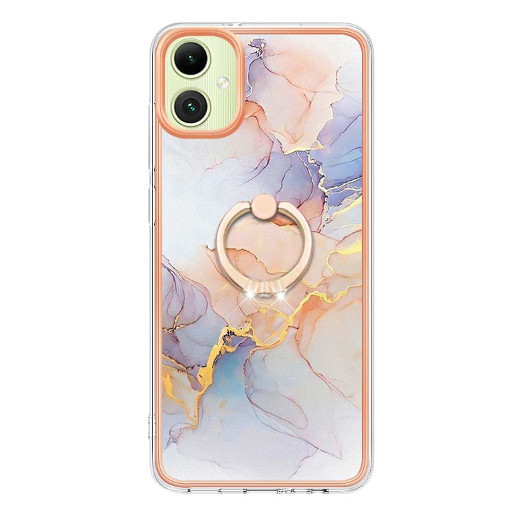 Caja de Teléfono Samsung Galaxy A05 Imd TPU con Galvanoplastia y Anillo (Mármol Blanco)