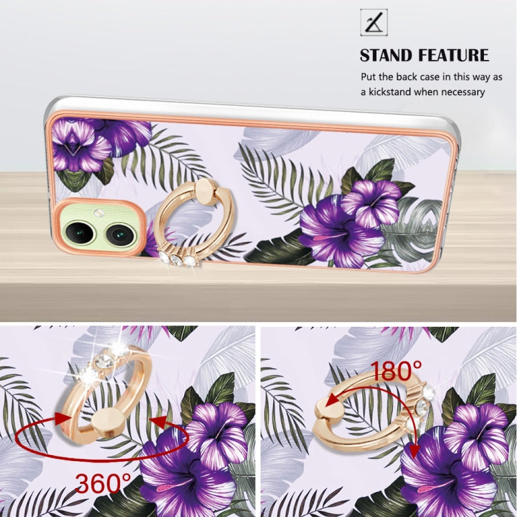Caja de Teléfono Samsung Galaxy A05 Imd TPU con Galvanoplastia y Anillo (Flor Púrpura)