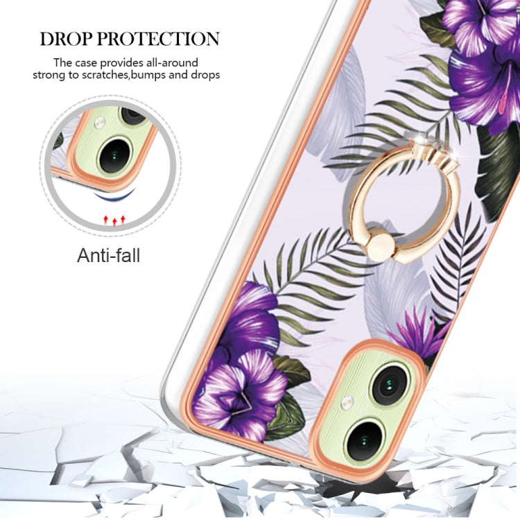 Caja de Teléfono Samsung Galaxy A05 Imd TPU con Galvanoplastia y Anillo (Flor Púrpura)