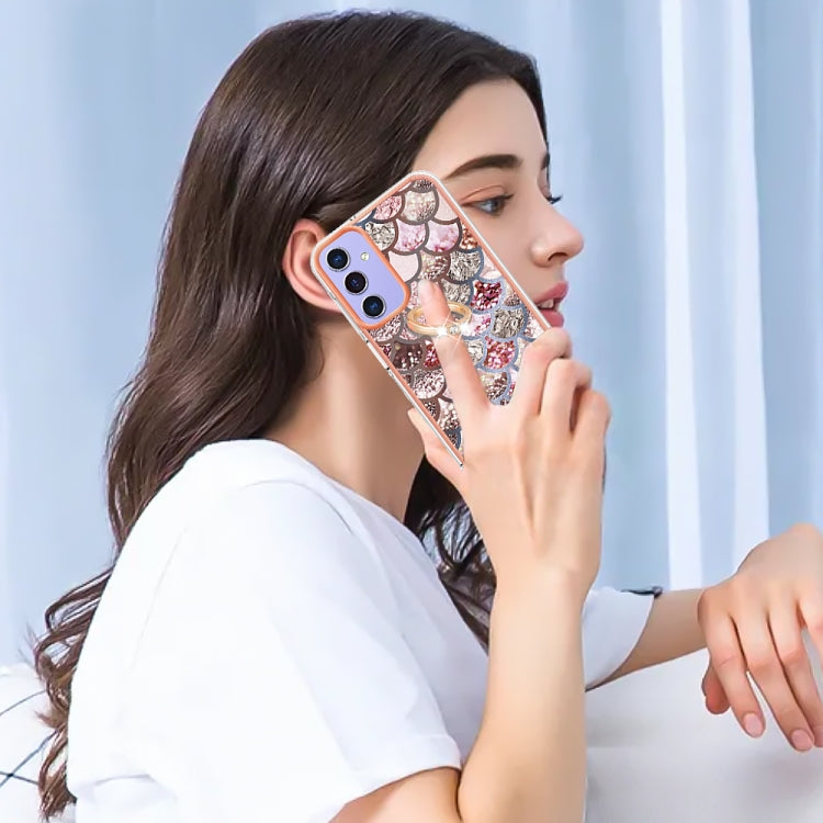 Caja de Teléfono Samsung Galaxy A15 5G Imd TPU con Galvanoplastia con Anillo (Escamas Rosadas)