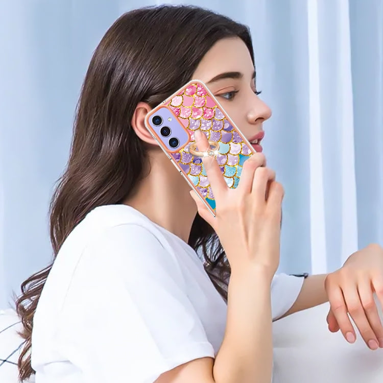 Caja de Teléfono Samsung Galaxy A15 5G Imd TPU con Galvanoplastia y Anillo (Escamas de Colores)