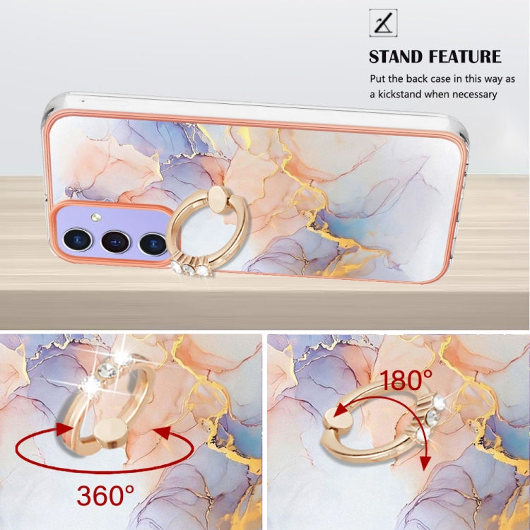 Caja de Teléfono TPU Samsung Galaxy A15 5G con Galvanoplastia Anillo (Mármol Blanco)