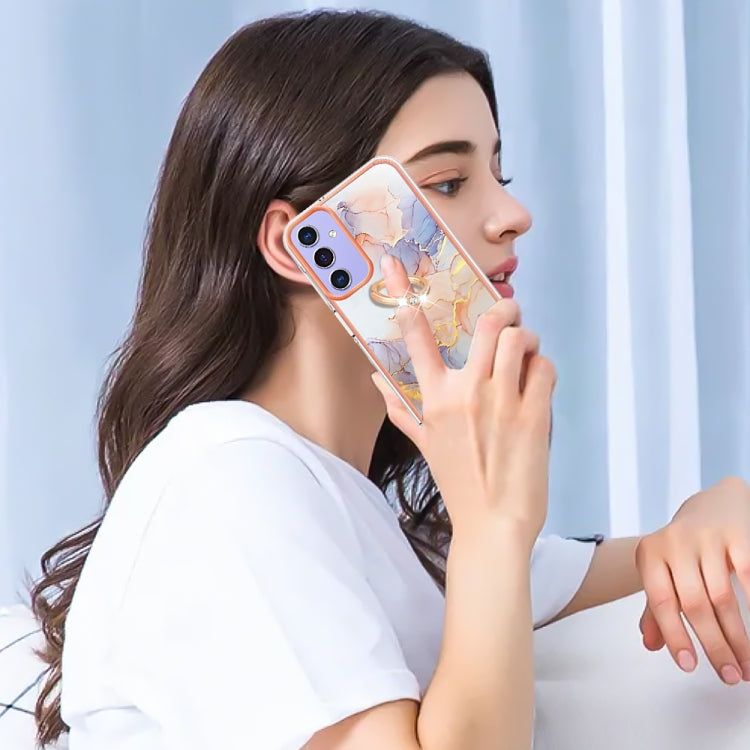 Caja de Teléfono TPU Samsung Galaxy A15 5G con Galvanoplastia Anillo (Mármol Blanco)