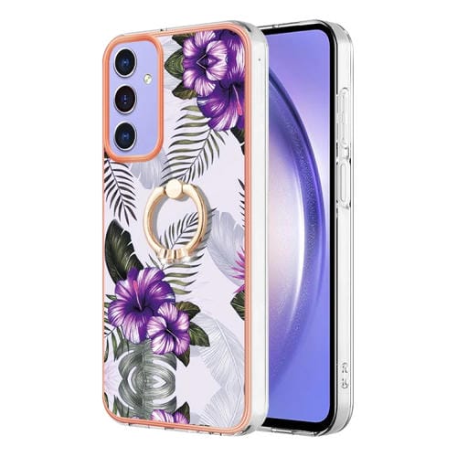 Funda para Samsung Galaxy A15 5G Imd TPU con Galvanoplastia y Anillo (Flor Púrpura)