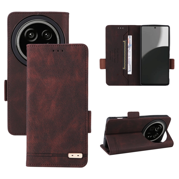 Funda de Cuero con Cierre Magnético para Sharp Aquos R9 Pro (Marrón)