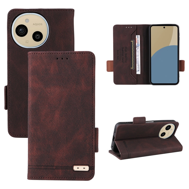 Funda de Cuero para Sharp Aquos Sense9 con Cierre Magnético (Marrón)