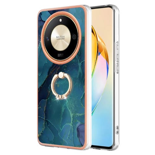 Funda para Teléfono Honor X9B con Revestimiento Mármol Galvanizado Doble Cara IMD y Anillo (Verde)