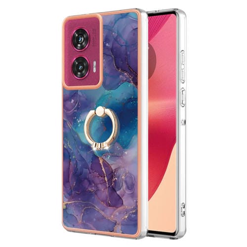 Funda para Teléfono Motorola Edge 50 Fusion con Imd Doble Cara, Galvanoplastia Mármol y Anillo (Púrpura)