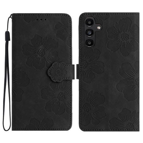 Funda de Cuero Samsung Galaxy A35 5G Estampado de Flores (Negro)