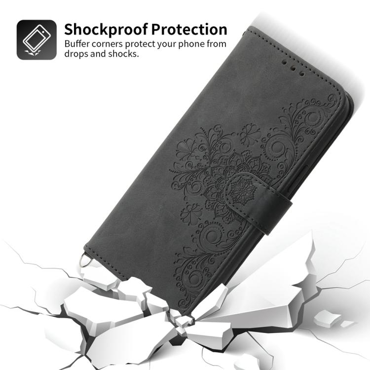 Funda de cuero con relieve de flores para Huawei Nova 14 Pro (negro)