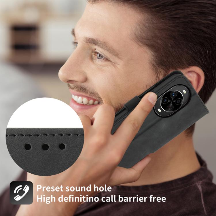Funda de cuero con relieve de flores para Huawei Nova 14 Pro (negro)