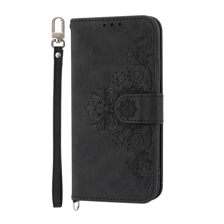 Funda de cuero con relieve floral para Huawei Nova 14 (negro)