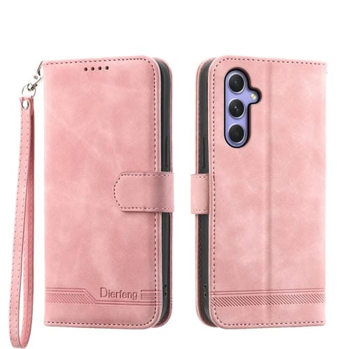 Funda para Teléfono Samsung Galaxy A55 Dierfeng Dream Line TPU + Cuero PU (Rosa)