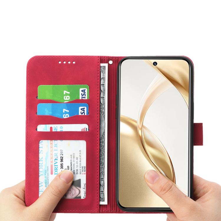 Funda híbrida de TPU y cuero sintético Dierfeng Dream Line para Huawei nova 14 Pro (roja)