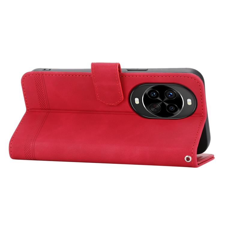Funda híbrida de TPU y cuero sintético Dierfeng Dream Line para Huawei nova 14 Pro (roja)