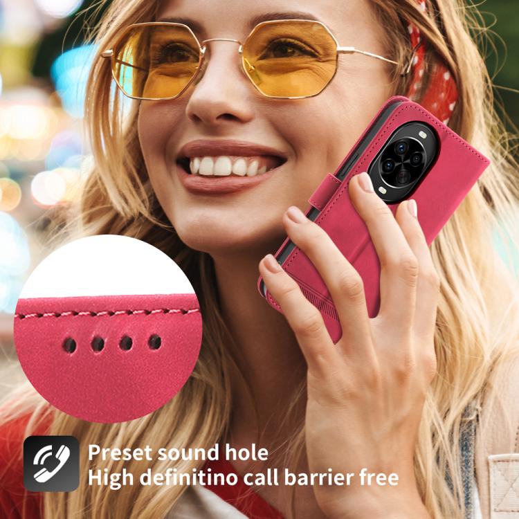Funda híbrida de TPU y cuero sintético Dierfeng Dream Line para Huawei nova 14 Pro (roja)