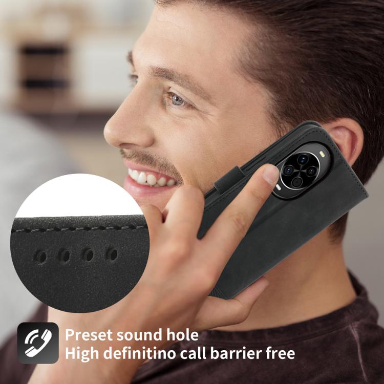 Funda híbrida de TPU y cuero sintético Dierfeng Dream Line para Huawei nova 14 (negra)