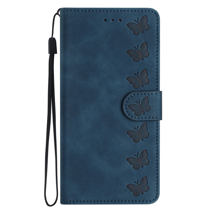 Caja de Teléfono Samsung Galaxy A42 5G Seven Butterflies Cuero En Relieve (Azul)