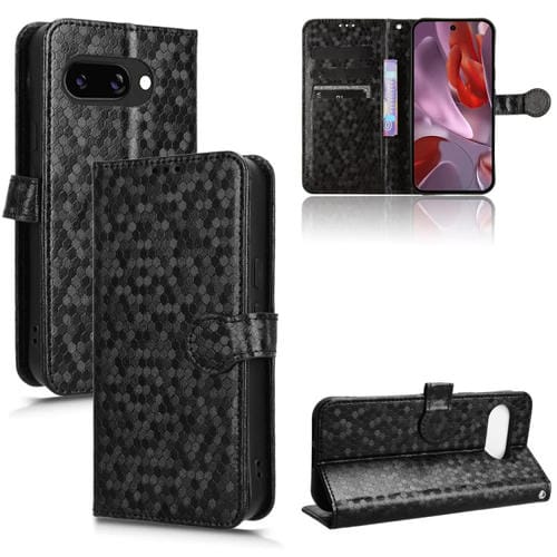Funda de Cuero con Textura de Puntos Panal para Google Pixel 9A (Negra)
