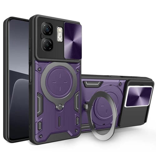 Funda para Teléfono Infinix Smart 9 Hot 50I con Soporte Magnético Deslizante y Textura de Cd (Morado)