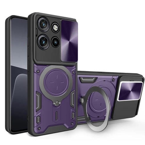 Funda para Teléfono Motorola Edge 50 Neo con Soporte Magnético Deslizante y Textura de Cd (Morado)