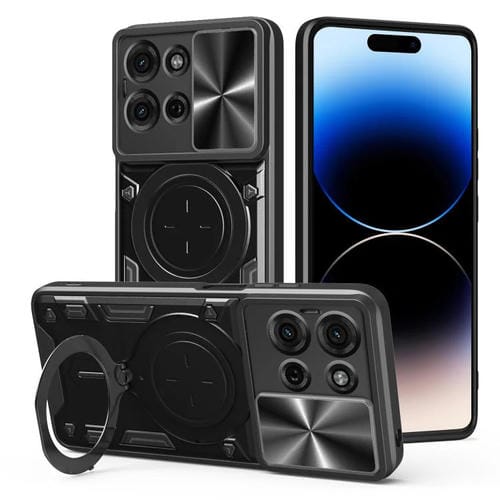 Funda para Teléfono Motorola Moto G75 5G con Soporte Magnético Deslizante y Textura de Cd (Negro)