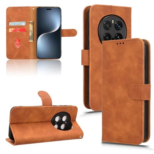 Funda de Cuero con Tapa Magnética para Honor Magic7 Pro (Marrón)