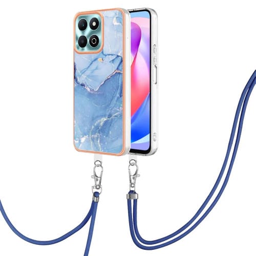 Funda para Teléfono Honor X6B con Imd Doble Cara y Revestimiento Mármol Galvanizado con Cordón (Azul)