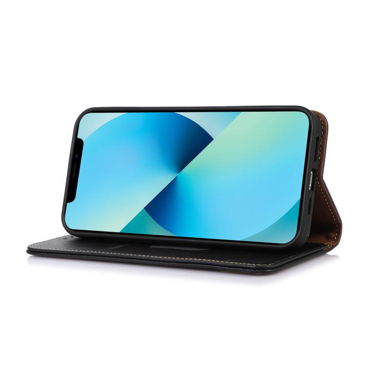 Funda para iPhone 16E Khazneh Nappa con Capa Superior de Piel de Vaca (Negra)