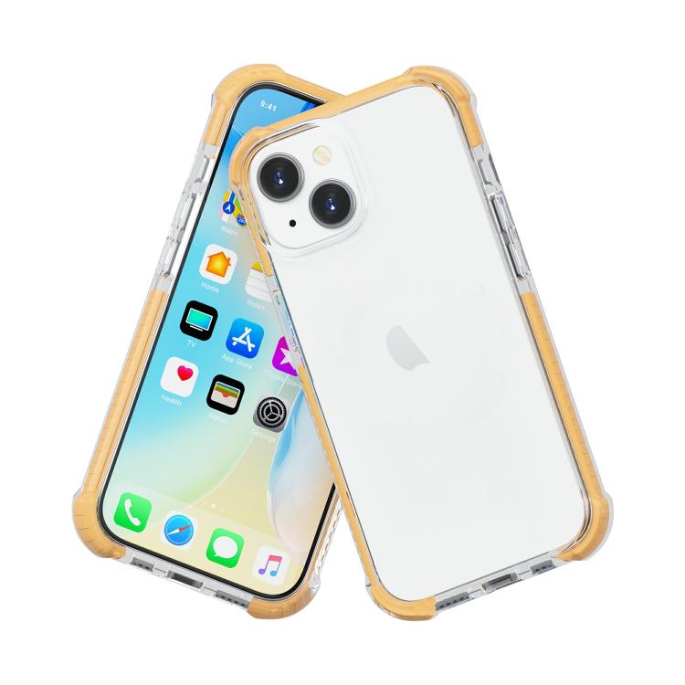 Funda híbrida de acrílico TPU a prueba de golpes con cuatro esquinas para iPhone 15 (dorada)