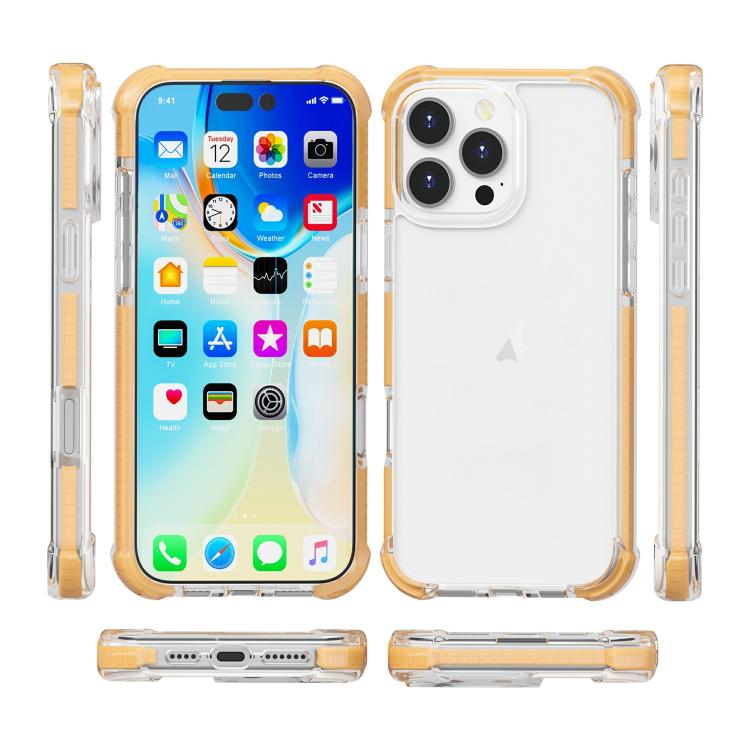 Funda híbrida de acrílico TPU a prueba de golpes con cuatro esquinas para iPhone 16 Pro (dorada)