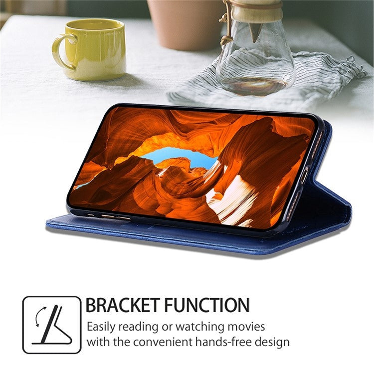 Funda de Cuero Magnética Textura de Vaca para TCL 50 Xl (Azul)