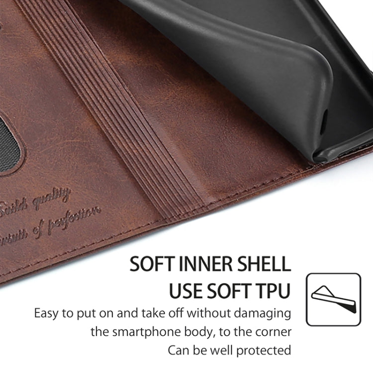Funda de Cuero Magnética para Teléfono TCL 501 4G (Marrón Oscuro)