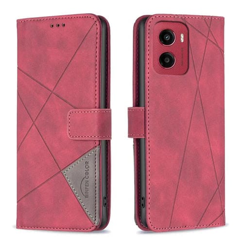 Funda de Cuero para Motorola Moto G05 con Textura de Rombos y Hebilla Magnética (Rojo)