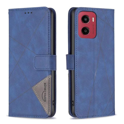 Funda de Cuero Motorola Moto G05 con Textura de Rombos y Hebilla Magnética (Azul)