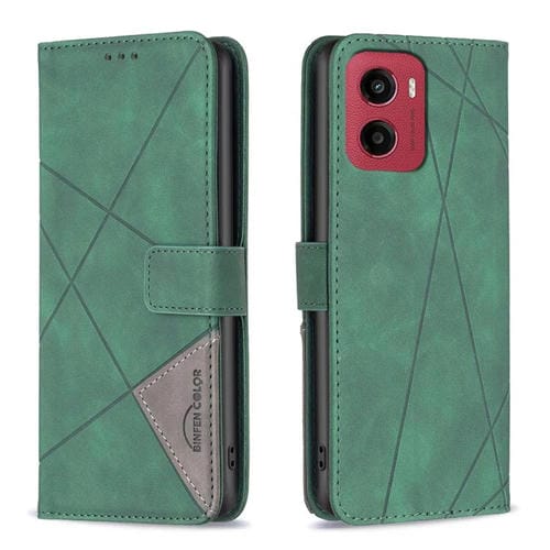 Funda de Cuero para Motorola Moto G05 con Textura de Rombos y Hebilla Magnética (Verde)