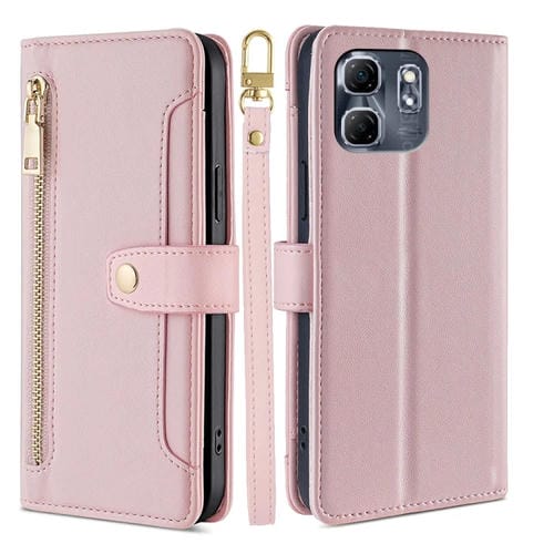 Funda de Cuero con Cremallera y Diseño de Oveja para Infinix Hot 50I 4G (Rosa)