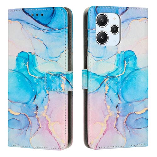 Funda de Cuero con Patrón de Mármol Pintado para Redmi 12 4G / Redmi 12 5G / Note 12R (Rosa y Verde)