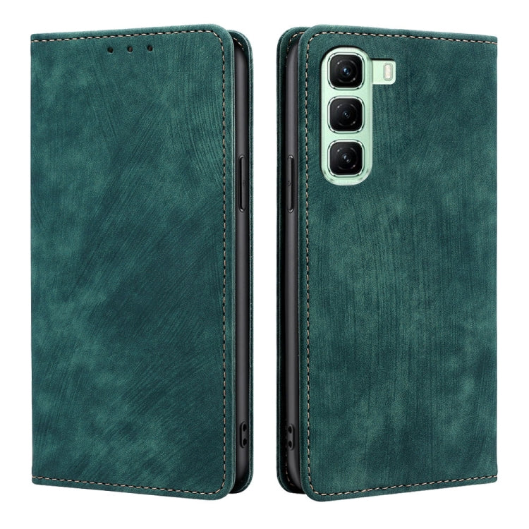Funda de Cuero Magnética con Cepillo Antirrobo RFID para Infinix Hot 50 5G (Verde)