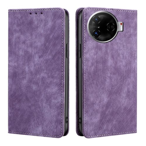 Funda de Cuero Magnética con Cepillo Antirrobo RFID para Tecno Camon 30 Pro 5G (Morado)