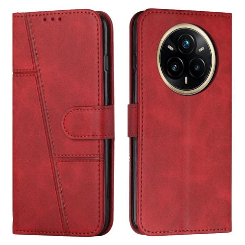 Funda de Piel con Hebilla y Textura de Becerro para Realme 14 Pro+ (Roja)