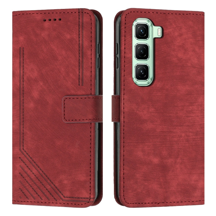 Funda de Cuero para Infinix Hot 50 Pro 4G con Diseño de Rayas y Cordón (Rojo)