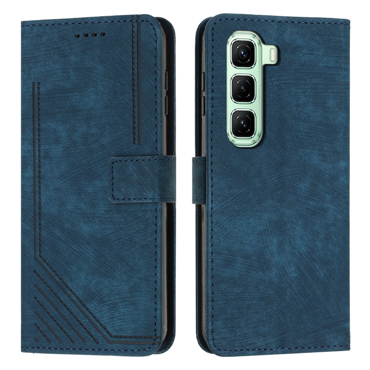 Funda de Cuero para Infinix Hot 50 Pro+ 4G con Diseño de Rayas y Cordón (Azul)