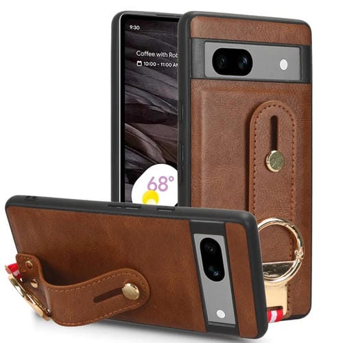 Funda Trasera de Cuero para Google Pixel 7A Muñequera (Marrón)