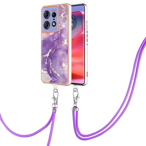 Funda para Teléfono Motorola Edge 50 Pro con Imd Doble Cara y Revestimiento Mármol (Púrpura) con Cordón